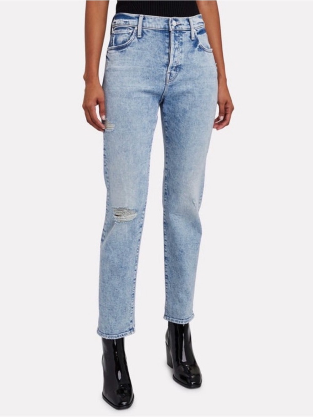 Mother The Scrapper Light Wash High-Rise Straight Double Cuff Jeans